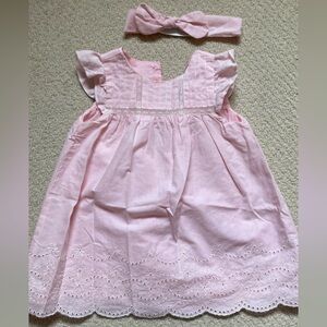 CoolClub pink baby girl summer linen dress 9-12mo (80Euro size) with head band.